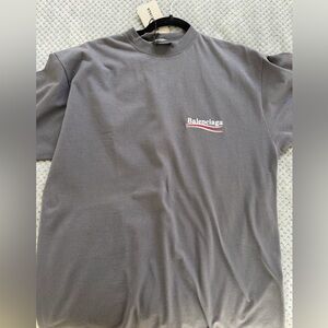 Balenciaga Short Sleeve Crewneck T-Shirt — Charcoal with Red & White Logo